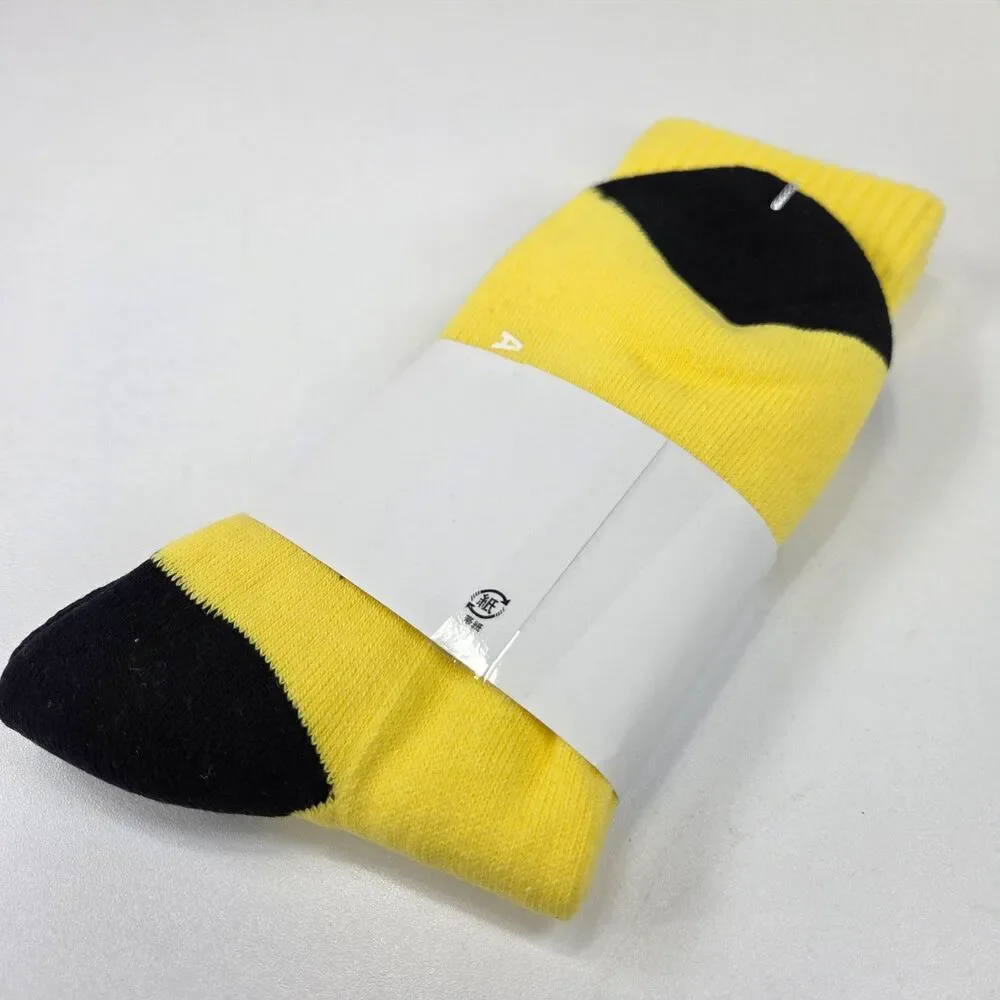 A Bathing Ape Bape Spellout Striped Crew Socks Yellow Black Brand New